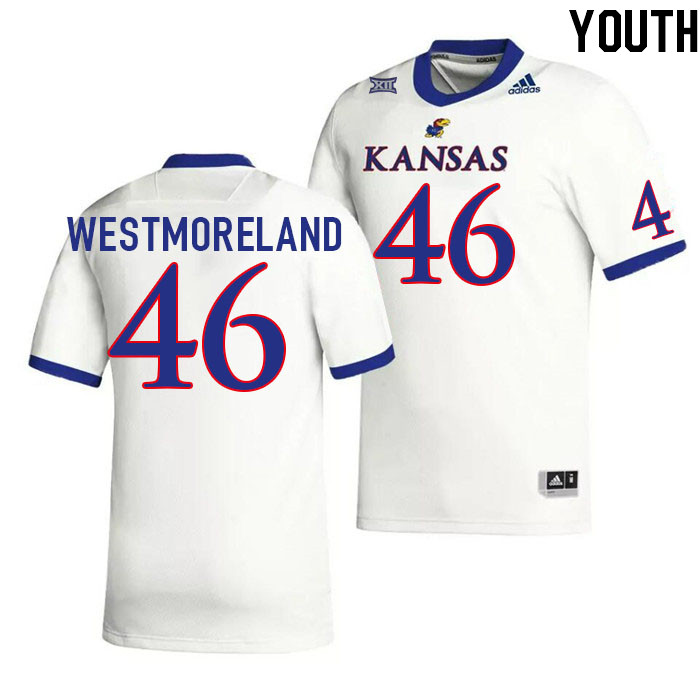 Youth #46 Davion Westmoreland Kansas Jayhawks College Football Jerseys Stitched Sale-White - Click Image to Close
